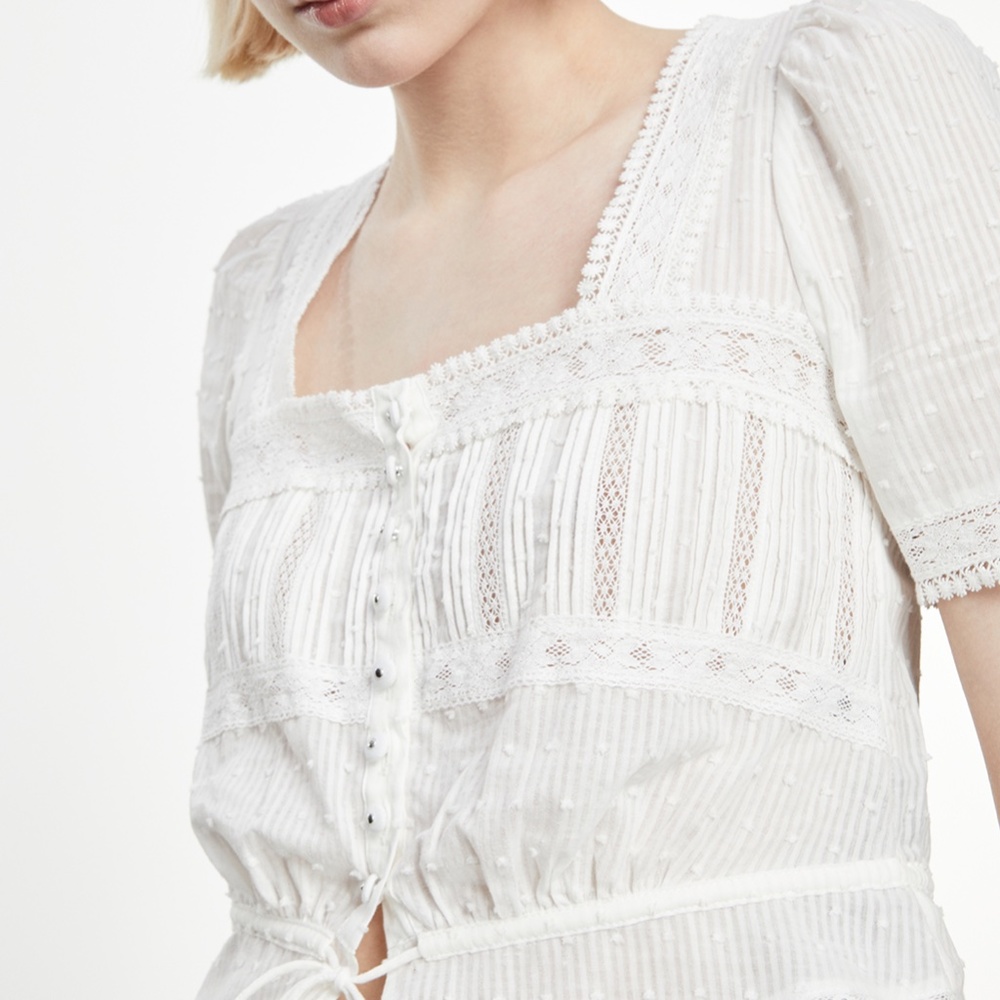The Kooples White Lace-Trim Button Front Blouse